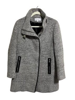 Calvin Klein Gray Textured Wool-Blend Peacoat